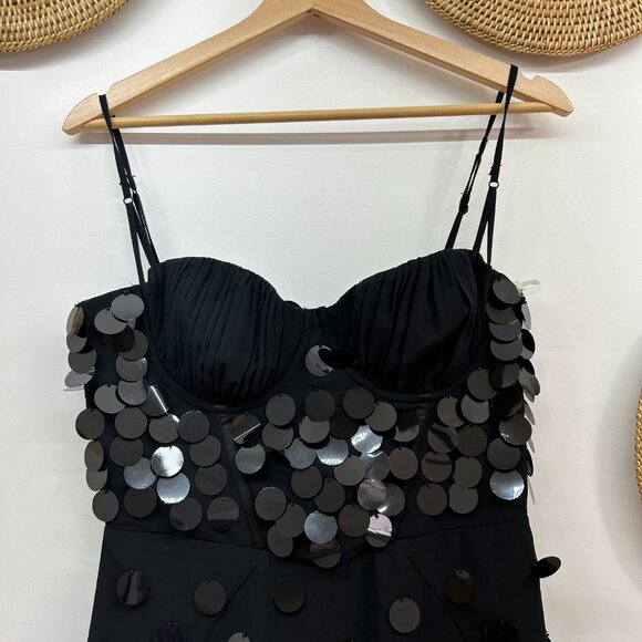 NEW Oh Polly Black Sequin Shimmer Embellished Corset Constance Mini Dress 8 - Picture 5 of 8